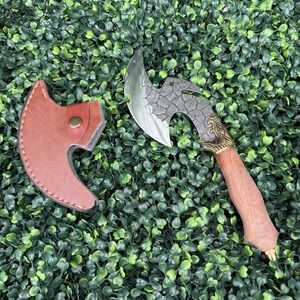 Butcher Knife Kitchen Chef Axe Style Meat Cleaver Seath Wooden Handle Dragon